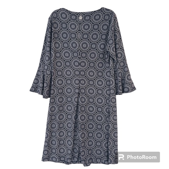 Tommy Hilfiger 3/4 Bell Sleeve Geometric Print Shift Dress Navy/Cream Size 6 - Picture 6 of 13